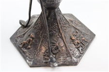 Ornate Golfing Cherubs with Crossed Clubs and Dimple Golf Ball at Base Thin Vase