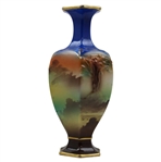 Hexagonal Ceramic Footed Vase w/Hand Painted Post-Swing Golfer & Caddie Observing