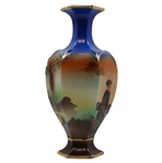 Hexagonal Ceramic Footed Vase w/Hand Painted Post-Swing Golfer & Caddie Observing