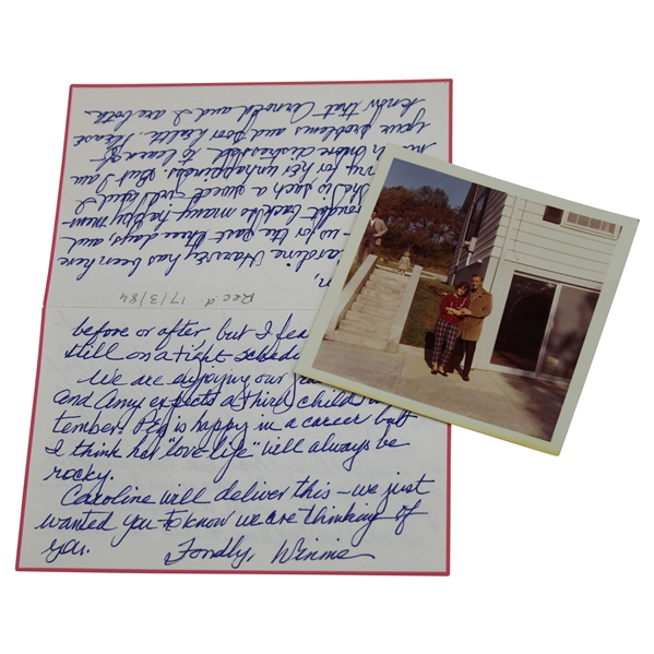 Arnold & Winnie Palmer Photo w/Hand-Written Note to Jean Ward Thomas from Winnie Palmer