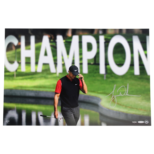Tiger Woods Signed 2019 The Tie 82nd Win Upper Deck Ltd Et #48/82 Oversize 16x24 Photo