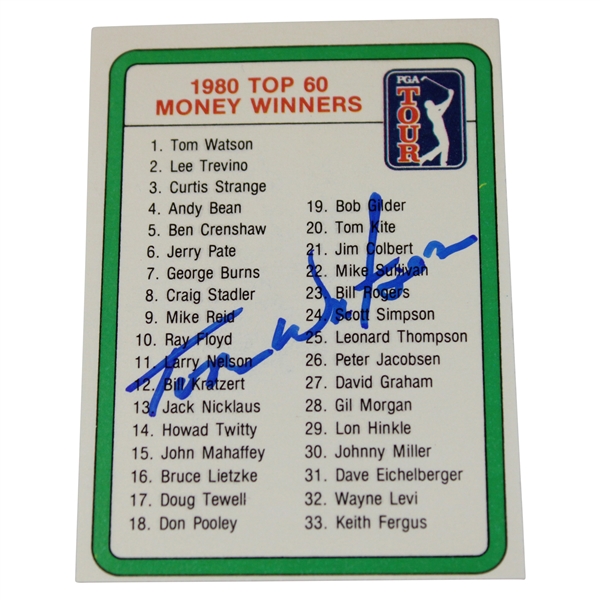 Tom Watson Signed 1981 Donruss PGA Tour Top Money Winners Golf Card JSA ALOA