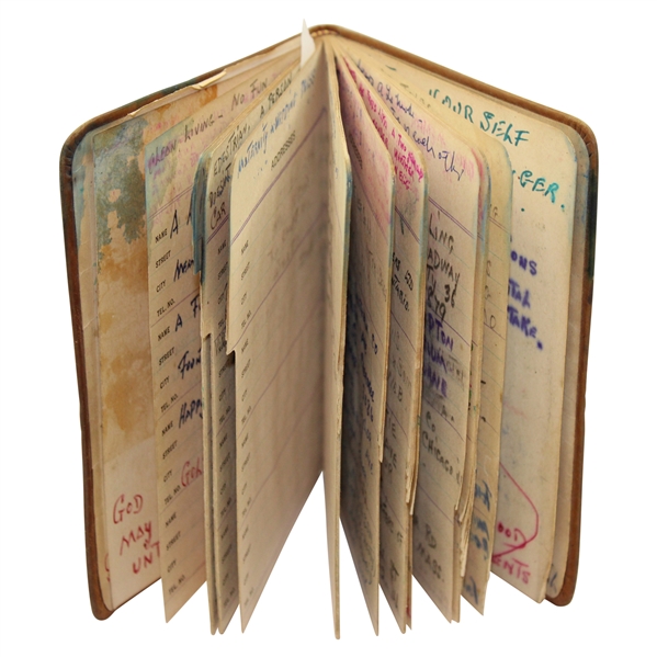 Joe Kirkwoods Brown Leather Address Book w/Bobby Jones & Ben Hogan