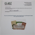 Four (4) Joe Kirkwood Exhibition Advertising Pieces & Joe Kirkwood's Golden Acre Land Ownership Card