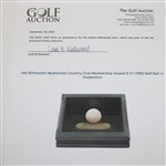Joe Kirkwood's Mcpherson Country Club Membership Award 5-11-1952 Golf Ball in Shadowbox