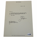 Jack Nicklaus Signed 1985 Typed Letter on Personal Letterhead JSA #CI13178