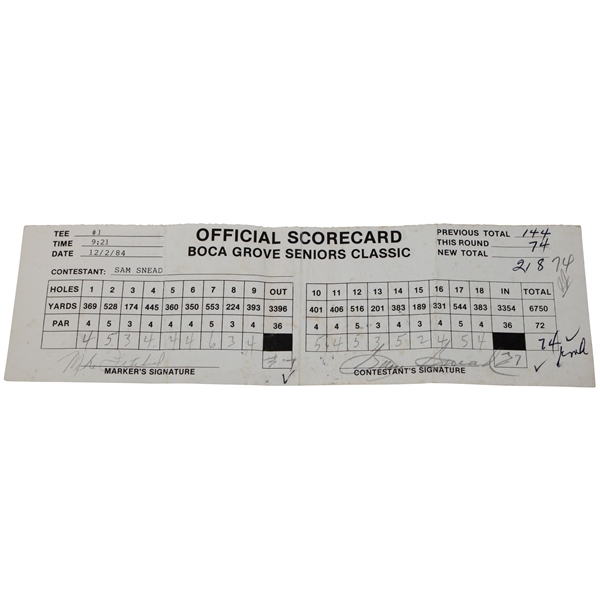 Sam Snead & Mike Fetchick Signed 1984 Boca Grove Senior Classic Official Scorecard