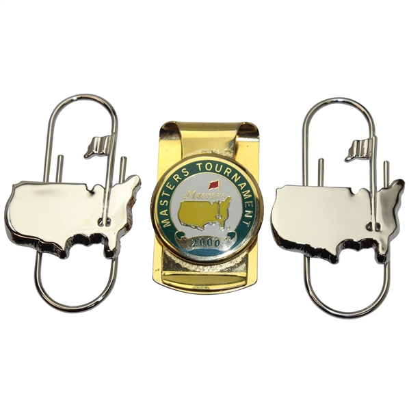2000 Masters Tournament Gold Tone Clip w/Two (2) Masters Silver Tone Logo Clips