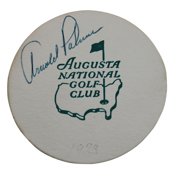 Arnold Palmer Signed c.1973 Classic Augusta National Golf Club Coaster JSA ALOA