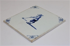 Classic D.P. Hand Painted Golfer Holland Porcelain Delft Tile