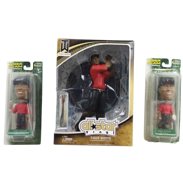 2009 Upper Deck All Star Vinyl Tiger Woods w/Tiger Woods 2000 US Open & British Open Tiger Slam Bobble-Heads