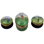 Three (3) Golf Themed Enamel Worcester & Crummles Pill Boxes