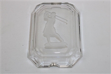 Lady Golfer Post-Swing Depiction on Clear Glass Soap Dish