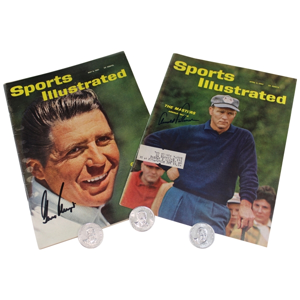 Arnold Palmer & Gary Player Signed Sports Illustrated Magazines w/Three (3) Arnold Palmer Coins JSA ALOA