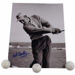Bob Goalby Signed 11x14 B&W Photo w/Three (3) Signature Logo Golf Balls JSA ALOA