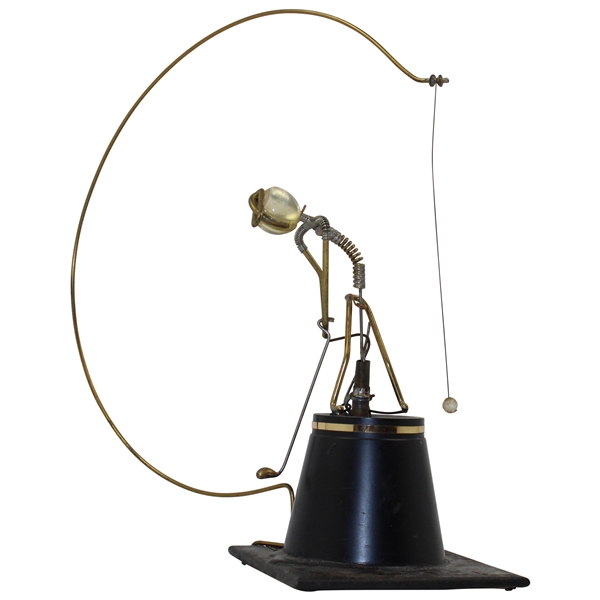Desk Top Electric Golfer Hitting Golf Ball Attached to a Brass Hoop - Works!