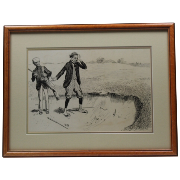 Golfer w/Caddy in Trap Wood Framed Double Matted Black & White Print by Charles Dana Gibson