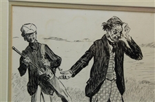 Golfer w/Caddy in Trap Wood Framed Double Matted Black & White Print by Charles Dana Gibson