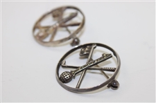 Two (2) Sterling Silver #1 on Golf Ball w/Crossed Flag & Club Hole-In-One Brooches