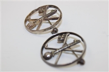 Two (2) Sterling Silver #1 on Golf Ball w/Crossed Flag & Club Hole-In-One Brooches