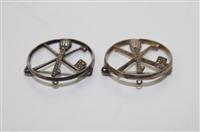 Two (2) Sterling Silver #1 on Golf Ball w/Crossed Flag & Club Hole-In-One Brooches