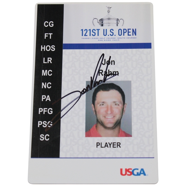 Jon Rahm Signed 2021 US Open at Torrey Pines Replica Player Photo ID Credential JSA ALOA