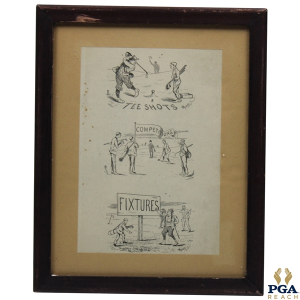 RM Alexander Tee Shots, Competitions and Fixtures Cartoon Illustration - Framed