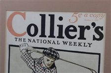 1915 Collier's 'The National Weekly' Pre-Swing Golfer w/Clubhouse Cover - October 2nd - Framed