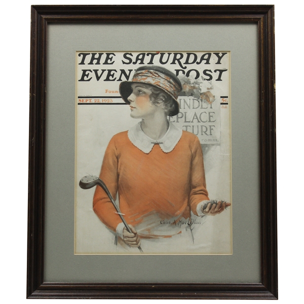 1923 The Saturday Evening Post Lady Golfer Themed Cover - September 23rd - Framed