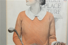 1923 The Saturday Evening Post Lady Golfer Themed Cover - September 23rd - Framed