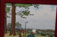 Post-Swing Golfer with Caddy & Opponent Comic Golf Print by Harry Elliot - Framed