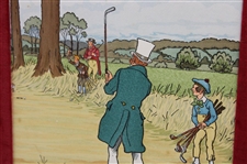 Post-Swing Golfer with Caddy & Opponent Comic Golf Print by Harry Elliot - Framed