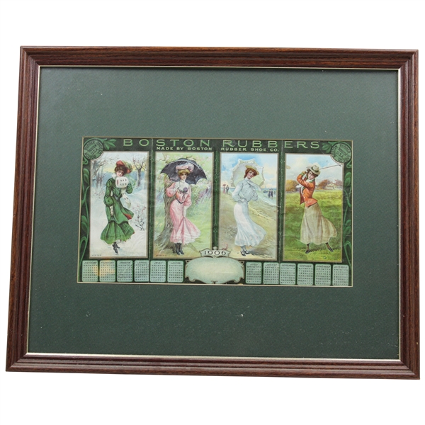 1906 Seasonal Boston Rubbers Calendar w/Lady Golfers & others  Advert - Framed