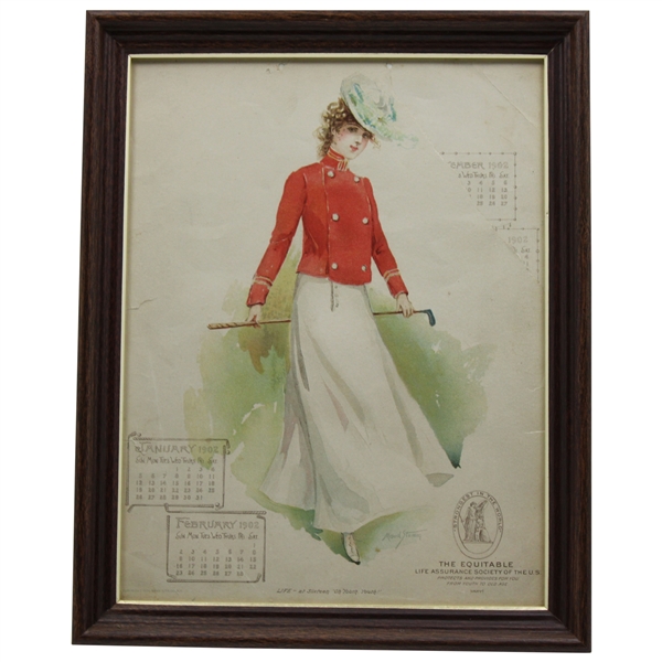 1902 The Equitable Life Assurance Society of The U. S Golf Themed Calendar Advertisement - Framed