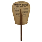 Vintage Lady Golfer w/Bag & Clubs Themed Advertising Fan - Friend Jones on Reverse