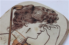 1904 Copyrighted Vintage Lady Golfer Themed Advertising Fan - The Sterling Co. on Reverse