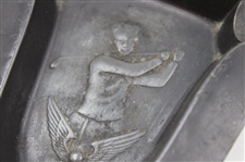 Unusual Triangular Silver Plated Metal Ashtray w/Golfer & Wings in Relief - Made in Occupied Japan