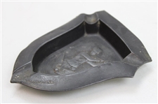 Unusual Triangular Silver Plated Metal Ashtray w/Golfer & Wings in Relief - Made in Occupied Japan