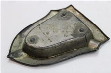 Unusual Triangular Silver Plated Metal Ashtray w/Golfer & Wings in Relief - Made in Occupied Japan