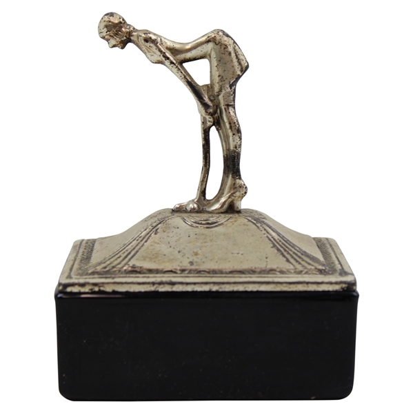 Putting Lady Golfer Metal Lid on Box