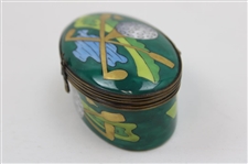 Hand Painted Limoges Porcelain Trinket Box with Crossed Clubs, Tee, Golf Bag, & Golf Flag - 1990's