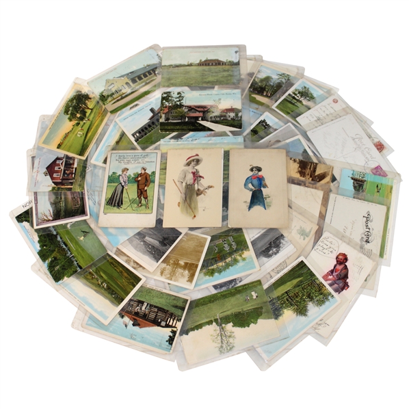 Seventy Eight (78) Various Early 1900s Laminated Golf Themed Post Cards