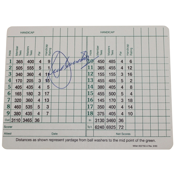 Seve Ballesteros Signed Augusta National GC Scorecard JSA ALOA