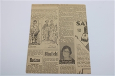 Two (2) Bobby Jones Original Newspaper Articles Featuring Post-Swing & Putting Drawings