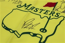 Scheffler, Watson & Seventeen (17) Masters Champions Signed Undated Masters Flag JSA ALOA