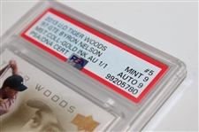 Tiger Woods Signed 2013 Upper Deck Master Collection Gold Ink #1/1(!) Card PSA 9 Auto 9