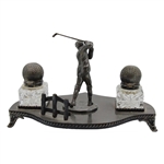 c.1930 Golfer Crystal Inkwell w/ Double Gutta Ball Display