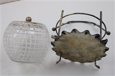 C. 1900 Large Plated Biscuit Barrel With Gutty Ball And Golf Club Handle