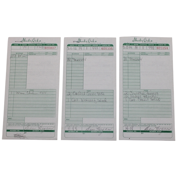 Three (3) Ben Hogan Signed Shady Oaks Country Club Receipts JSA ALOA