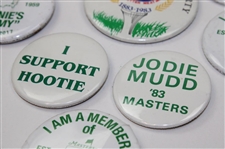 Arnie's Army', 'I Support Hootie', 'Jodie Mudd '83 Masters' & 'Kroger Masters the Masters Party' Buttons